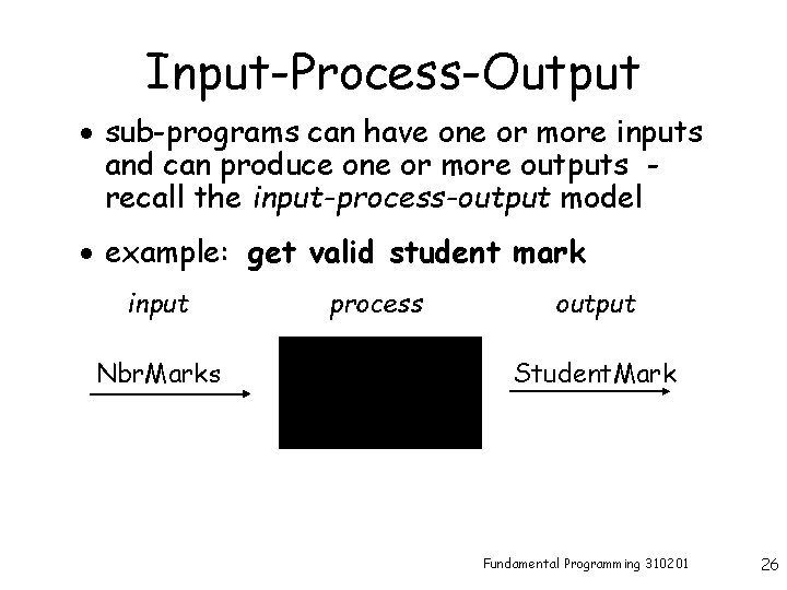 Input-Process-Output · sub-programs can have one or more inputs and can produce one or