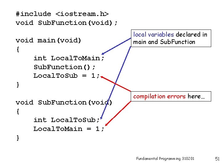 #include <iostream. h> void Sub. Function(void); void main(void) { int Local. To. Main; Sub.