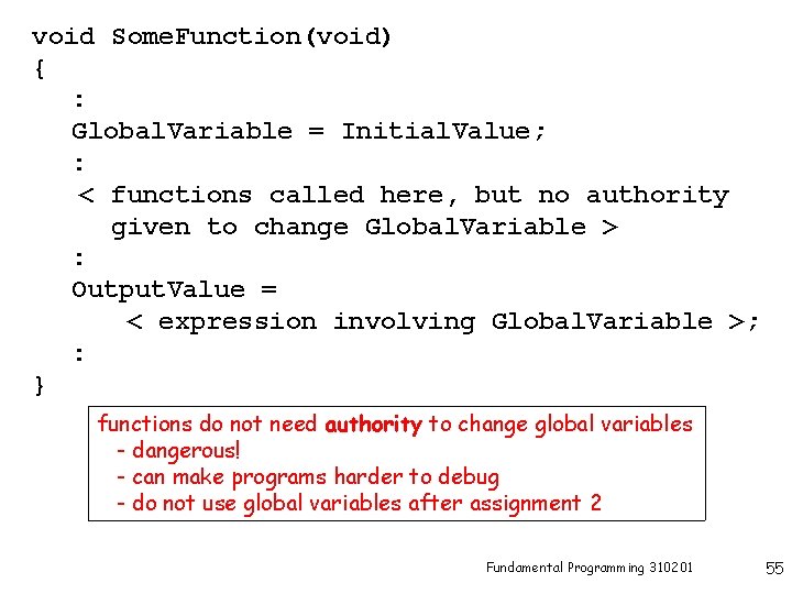 void Some. Function(void) { : Global. Variable = Initial. Value; : < functions called