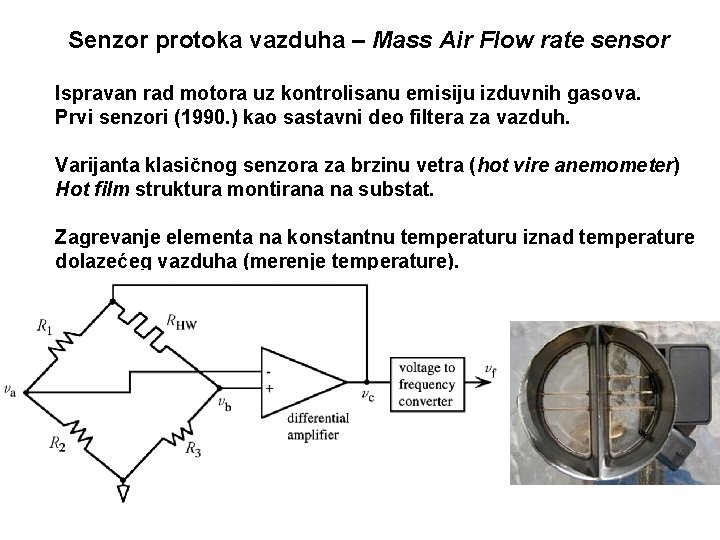 Senzor protoka vazduha – Mass Air Flow rate sensor Ispravan rad motora uz kontrolisanu