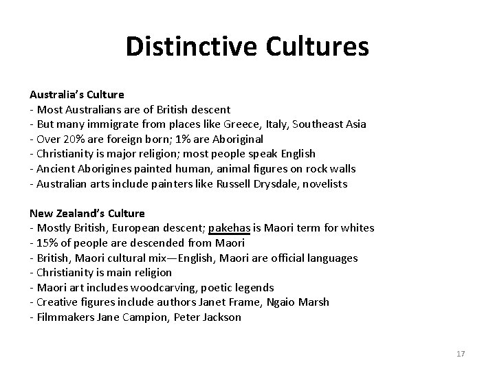 Distinctive Cultures Australia’s Culture - Most Australians are of British descent - But many Distinctive Cultures Australia’s Culture - Most Australians are of British descent - But many