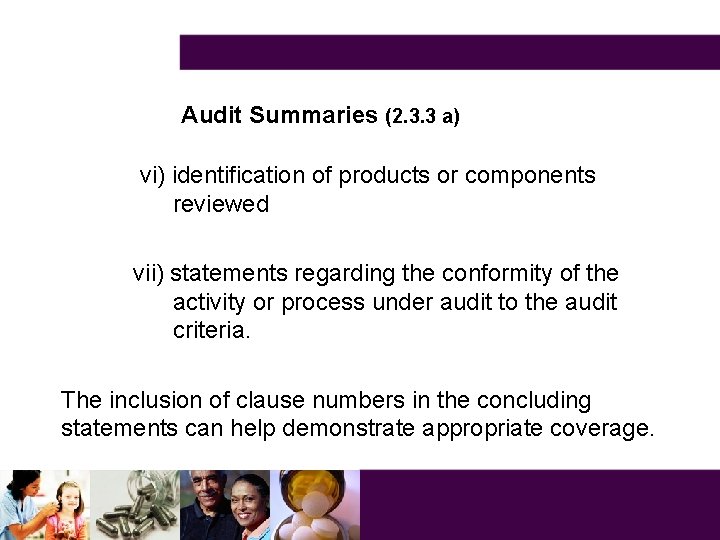 Audit Summaries (2. 3. 3 a) vi) identification of products or components reviewed vii)