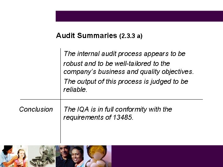Audit Summaries (2. 3. 3 a) The internal audit process appears to be robust
