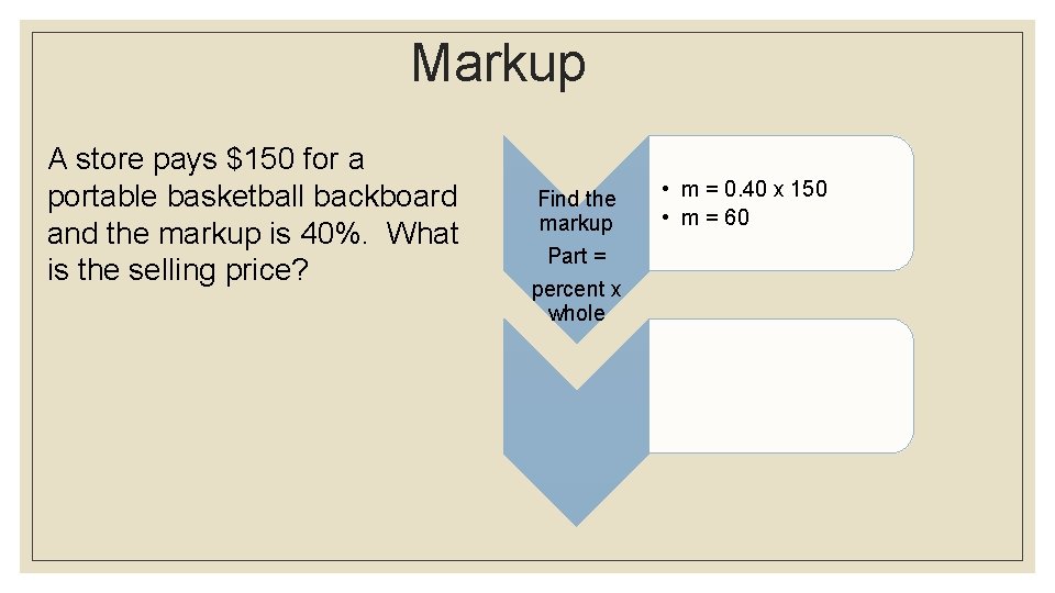 Markup A store pays $150 for a portable basketball backboard and the markup is