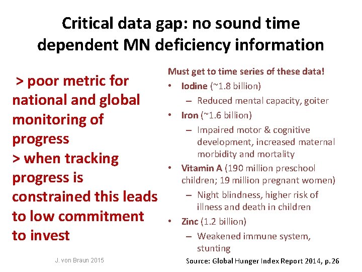 Critical data gap: no sound time dependent MN deficiency information > poor metric for Critical data gap: no sound time dependent MN deficiency information > poor metric for