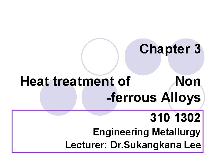 Chapter 3 Heat treatment of Non -ferrous Alloys 310 1302 Engineering Metallurgy Lecturer: Dr.