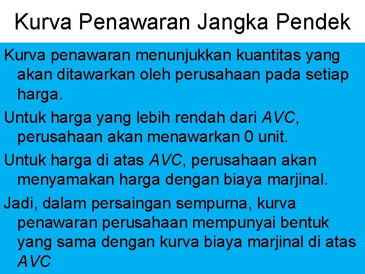 Kurva Penawaran Jangka Pendek Kurva penawaran menunjukkan kuantitas yang akan ditawarkan oleh perusahaan pada