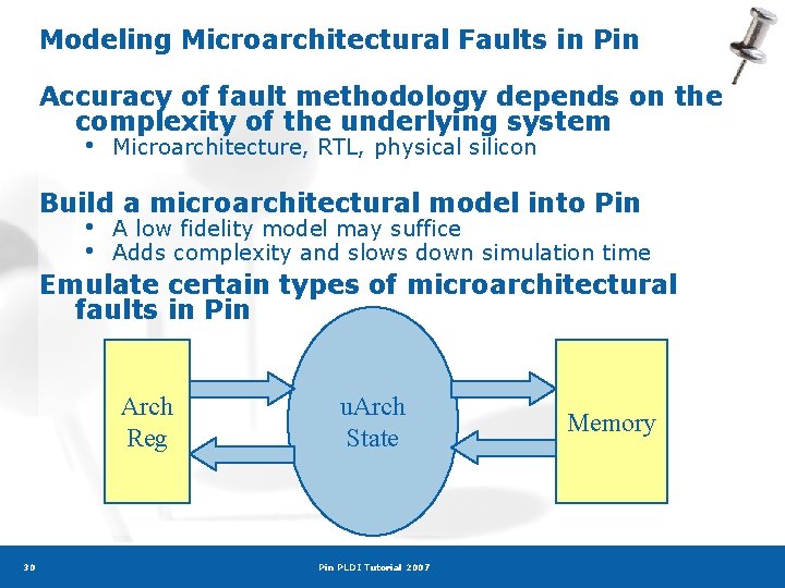Modeling Microarchitectural Faults in Pin Accuracy of fault methodology depends on the complexity of
