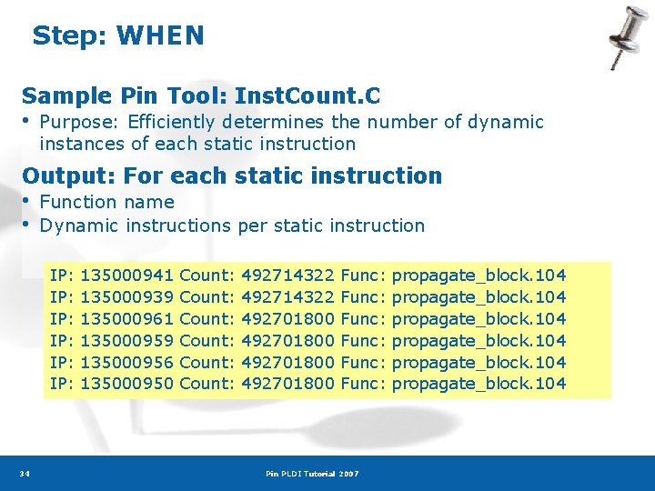 Step: WHEN Sample Pin Tool: Inst. Count. C • Purpose: Efficiently determines the number