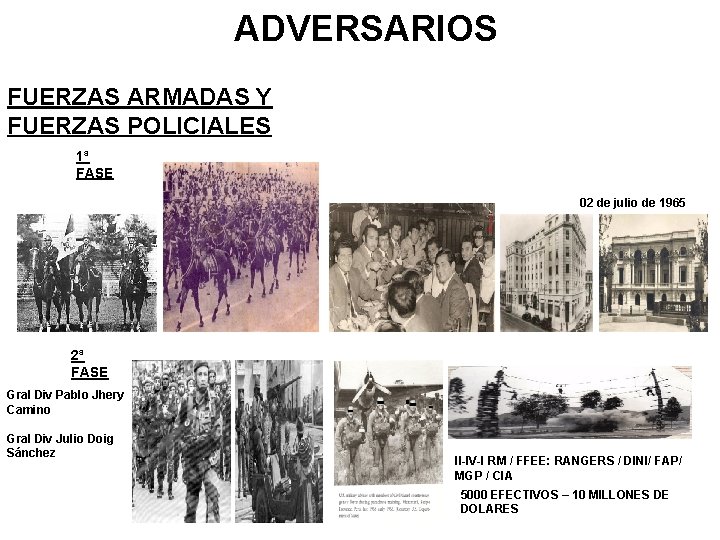 ADVERSARIOS FUERZAS ARMADAS Y FUERZAS POLICIALES 1ª FASE 02 de julio de 1965 2ª