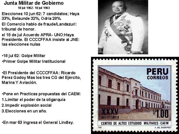 Junta Militar de Gobierno 18 jul 1962 - 18 jul 1963 Elecciones 10 jun