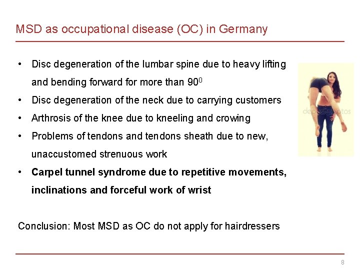 MSD as occupational disease (OC) in Germany • Disc degeneration of the lumbar spine