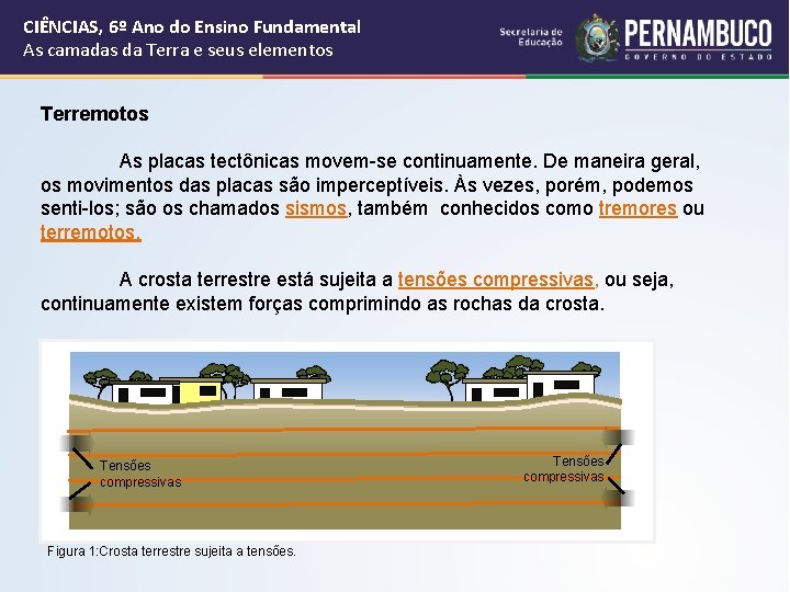 CIÊNCIAS, 6º Ano do Ensino Fundamental As camadas da Terra e seus elementos Terremotos