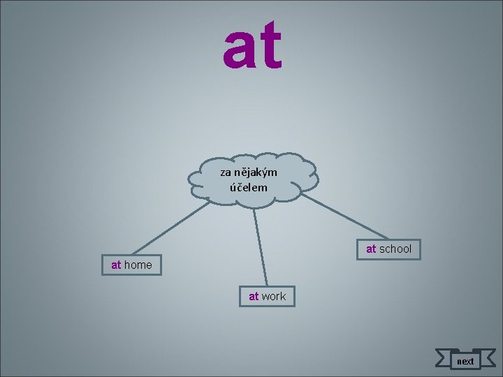 at za nějakým účelem at school at home at work next 