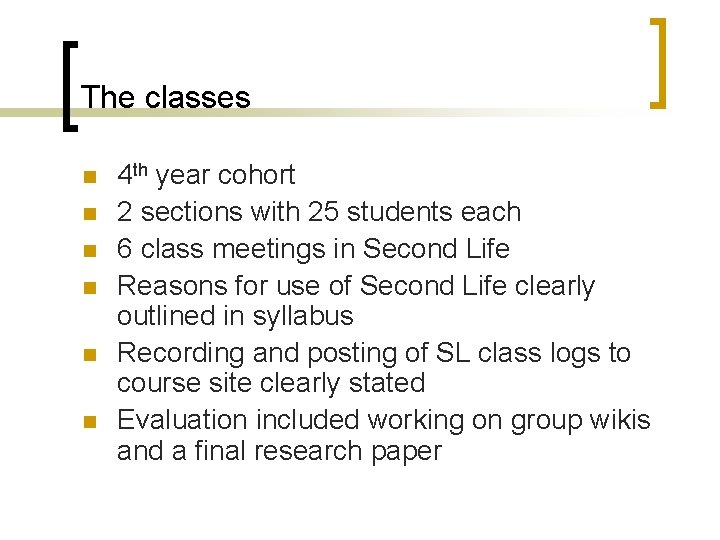 The classes n n n 4 th year cohort 2 sections with 25 students