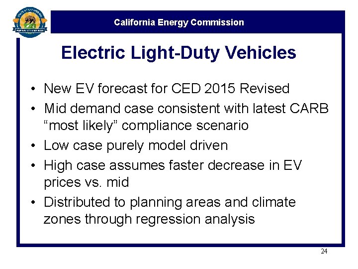 California Energy Commission Electric Light-Duty Vehicles • New EV forecast for CED 2015 Revised