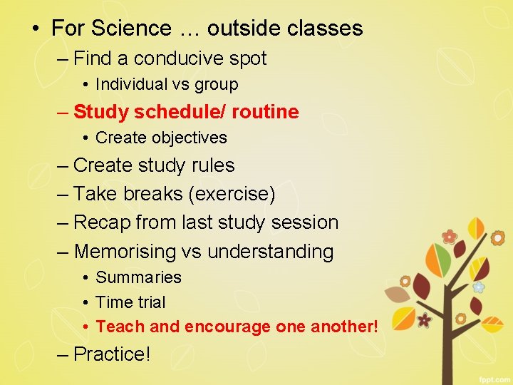 • For Science … outside classes – Find a conducive spot • Individual • For Science … outside classes – Find a conducive spot • Individual
