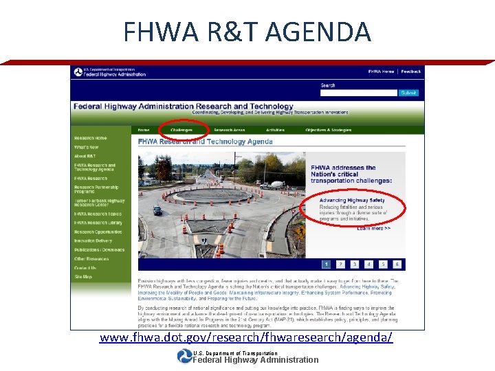FHWA R&T AGENDA www. fhwa. dot. gov/research/fhwaresearch/agenda/ U. S. Department of Transportation Federal Highway