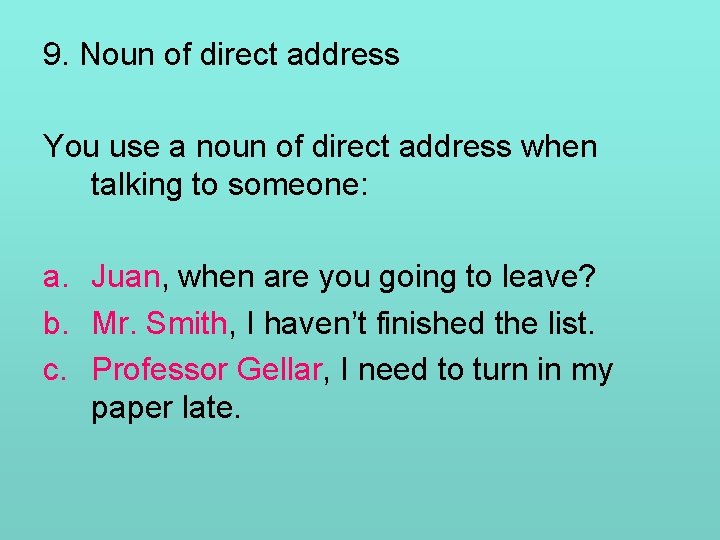 Noun Of Direct Address Worksheet