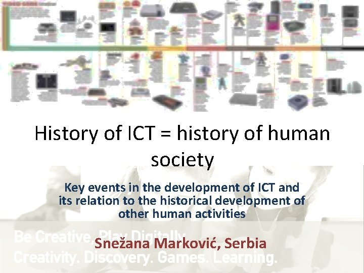 History of ICT = history of human society Key events in the development of