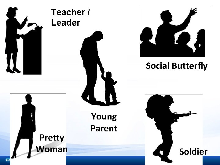 Teacher / Leader Social Butterfly Pretty Woman Young Parent Soldier 