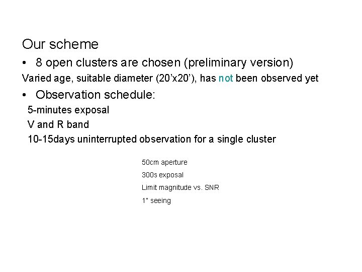 Our scheme • 8 open clusters are chosen (preliminary version) Varied age, suitable diameter