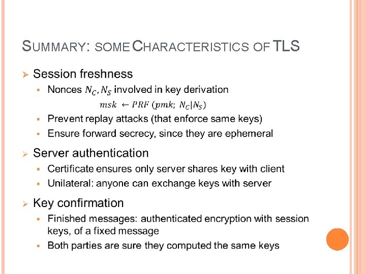 SUMMARY: SOME CHARACTERISTICS OF TLS Ø 