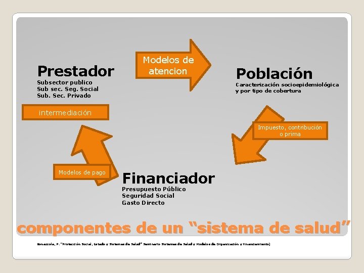 Prestador Modelos de atencion Subsector publico Sub sec. Seg. Social Sub. Sec. Privado Población
