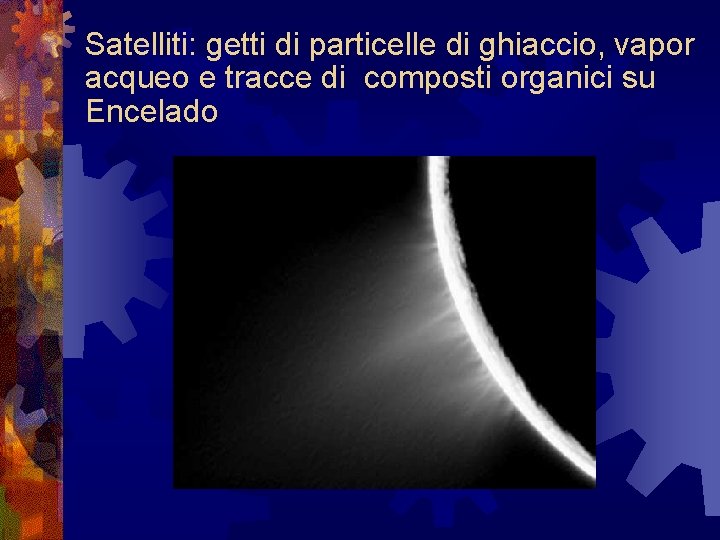 Satelliti: getti di particelle di ghiaccio, vapor acqueo e tracce di composti organici su Satelliti: getti di particelle di ghiaccio, vapor acqueo e tracce di composti organici su