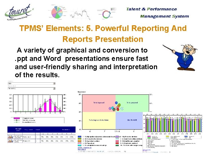 TPMS’ Elements: 5. Powerful Reporting And Reports Presentation A variety of graphical and conversion