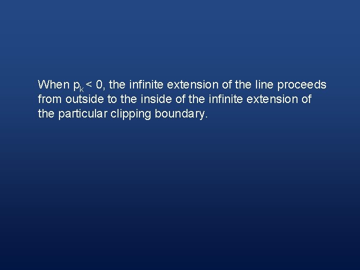 When pk < 0, the infinite extension of the line proceeds from outside to