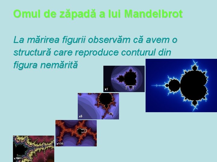 Omul de zăpadă a lui Mandelbrot La mărirea figurii observăm că avem o structură