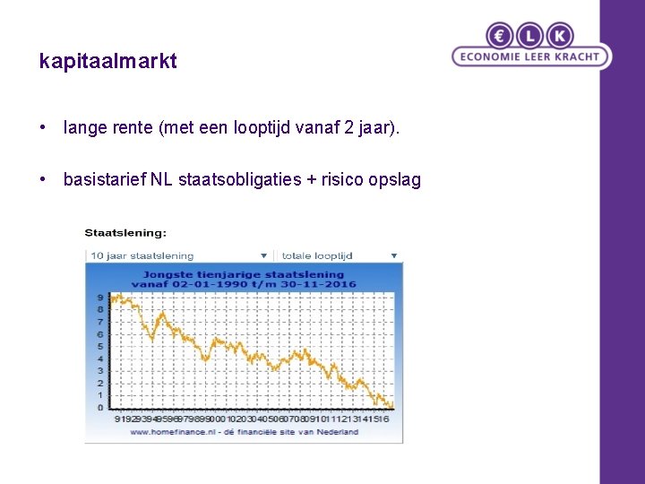 kapitaalmarkt • lange rente (met een looptijd vanaf 2 jaar). • basistarief NL staatsobligaties