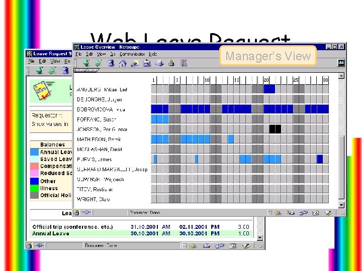 Web Leave Request Manager’s View User’s view 