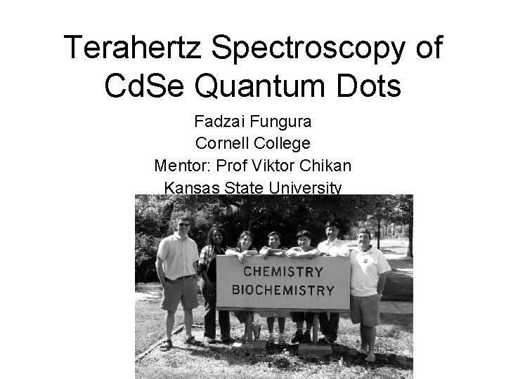 Terahertz Spectroscopy of Cd. Se Quantum Dots Fadzai Fungura Cornell College Mentor: Prof Viktor