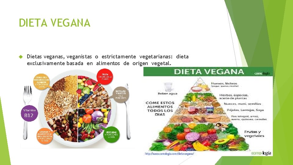 DIETA VEGANA Dietas veganas, veganistas o estrictamente vegetarianas: dieta exclusivamente basada en alimentos de