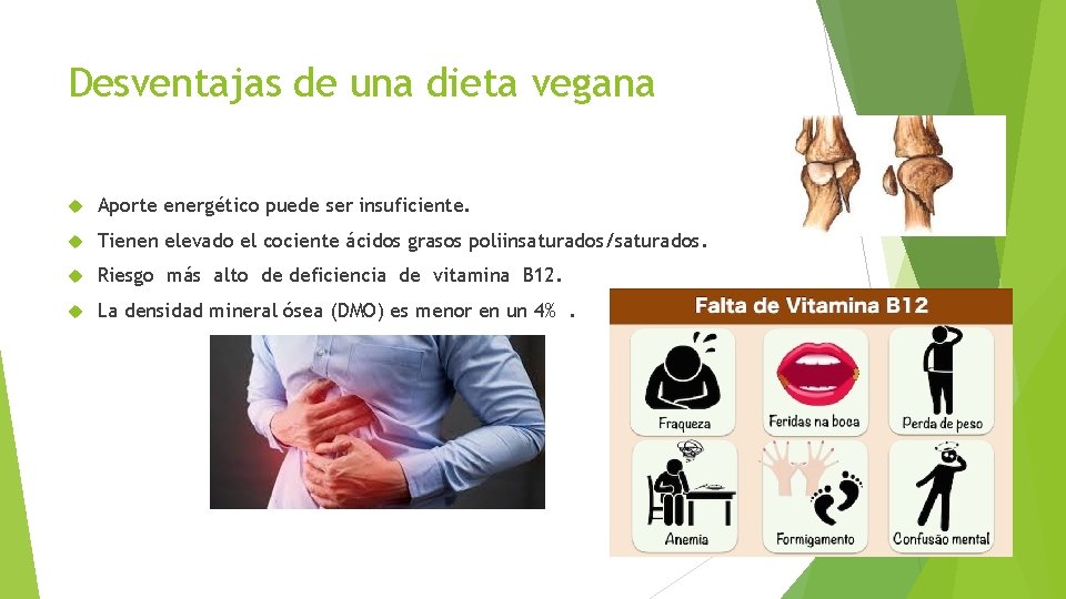 Desventajas de una dieta vegana Aporte energético puede ser insuficiente. Tienen elevado el cociente