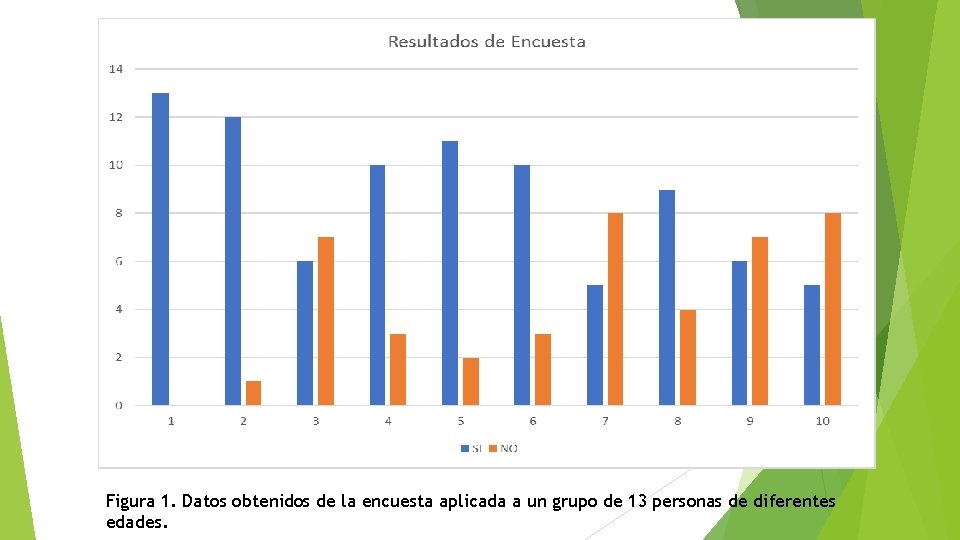 Figura 1. Datos obtenidos de la encuesta aplicada a un grupo de 13 personas