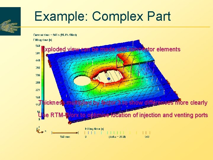 Example: Complex Part Exploded view can be made with connector elements Thickness multiplied by