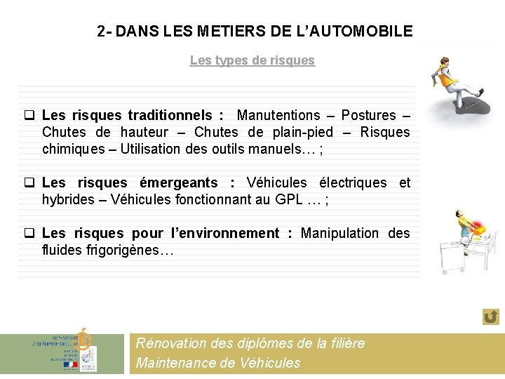 2 - DANS LES METIERS DE L’AUTOMOBILE Les types de risques q Les risques