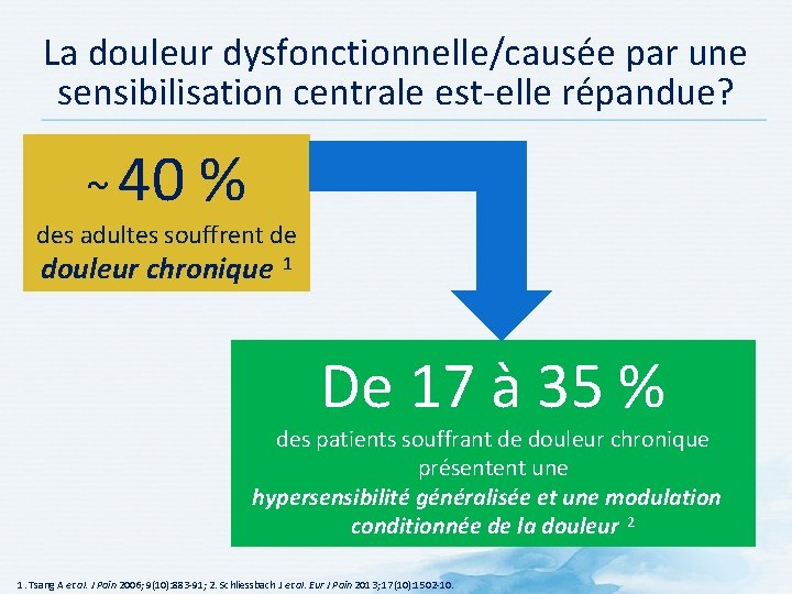 La douleur dysfonctionnelle/causée par une sensibilisation centrale est-elle répandue? ~ 40 % des adultes