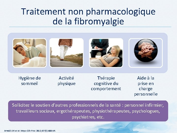 Traitement non pharmacologique de la fibromyalgie Hygiène de sommeil Activité physique Thérapie cognitive du