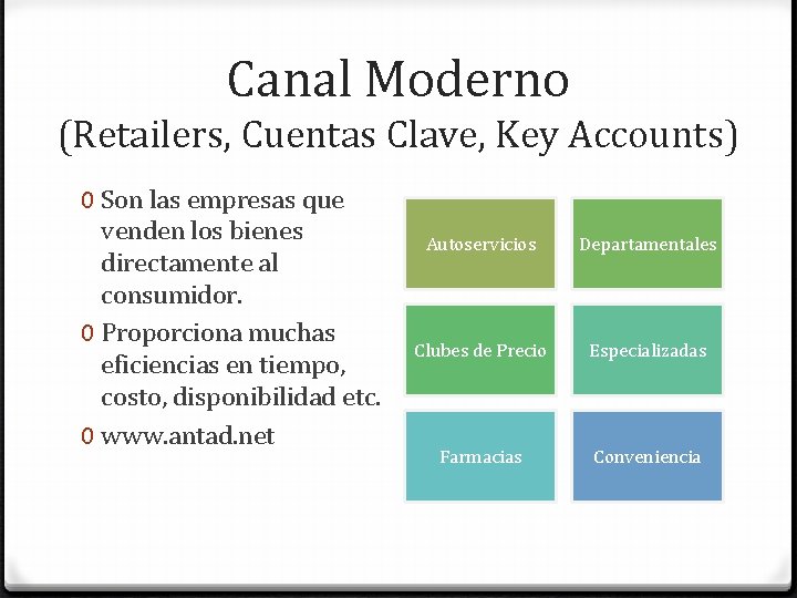 Canal Moderno (Retailers, Cuentas Clave, Key Accounts) 0 Son las empresas que venden los
