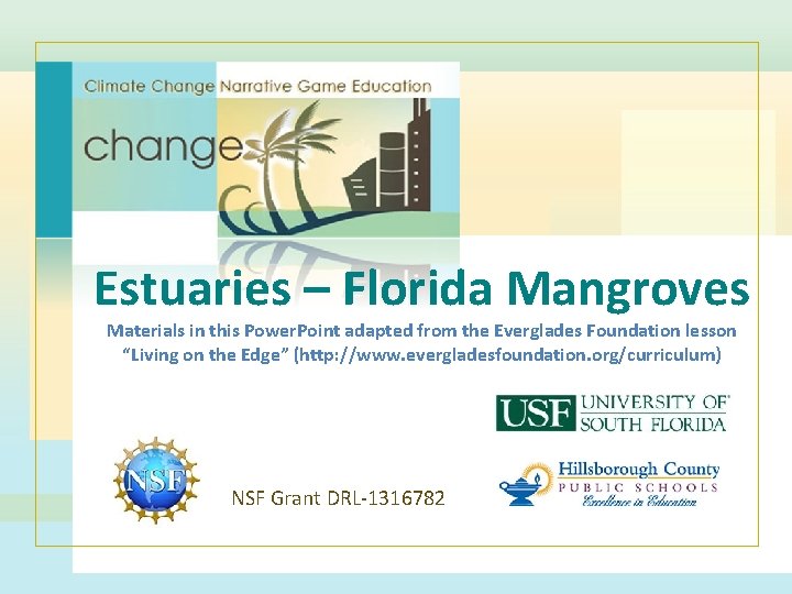Estuaries – Florida Mangroves Materials in this Power. Point adapted from the Everglades Foundation