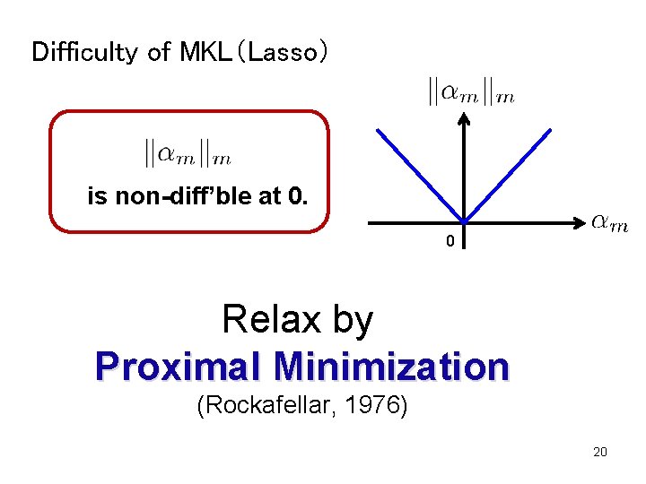 Difficulty of MKL（Lasso） is non-diff’ble at 0. 0 Relax by Proximal Minimization (Rockafellar, 1976)