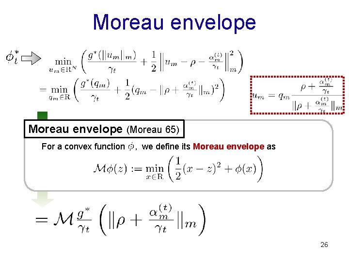 Moreau envelope (Moreau 65) For a convex function , we define its Moreau envelope