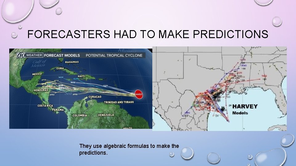FORECASTERS HAD TO MAKE PREDICTIONS They use algebraic formulas to make the predictions. FORECASTERS HAD TO MAKE PREDICTIONS They use algebraic formulas to make the predictions.