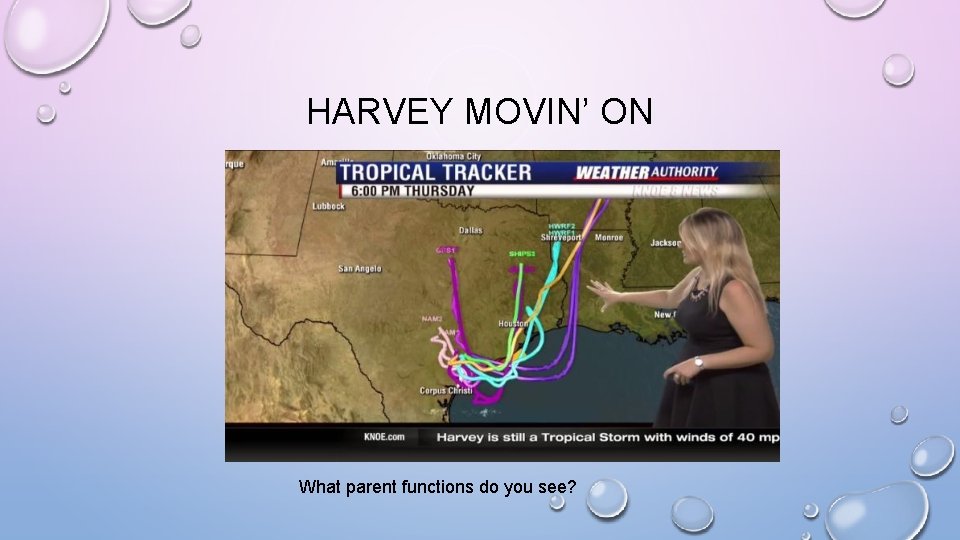 HARVEY MOVIN’ ON What parent functions do you see? HARVEY MOVIN’ ON What parent functions do you see?