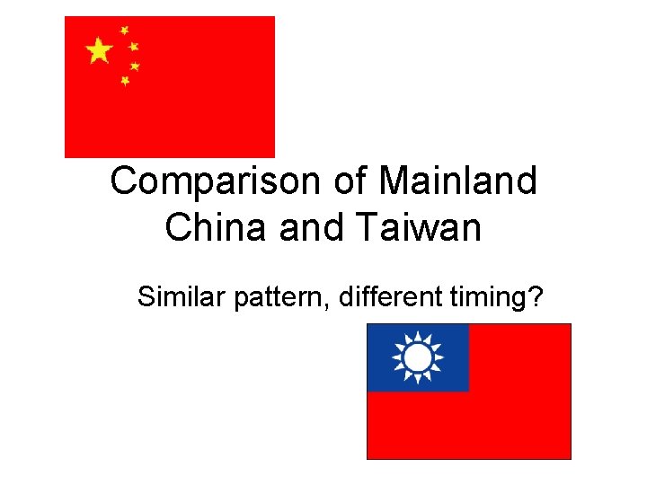 Comparison of Mainland China and Taiwan Similar pattern, different timing? 