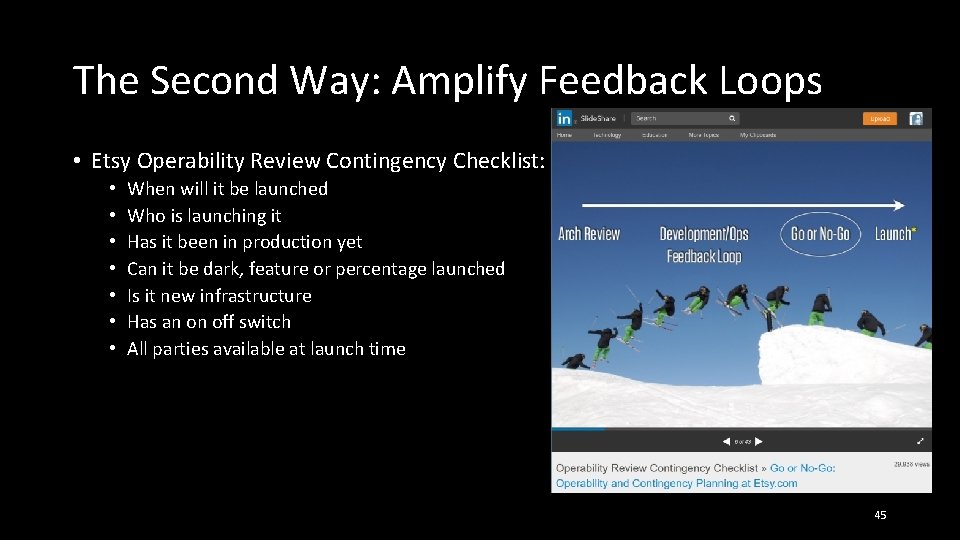 The Second Way: Amplify Feedback Loops • Etsy Operability Review Contingency Checklist: • •